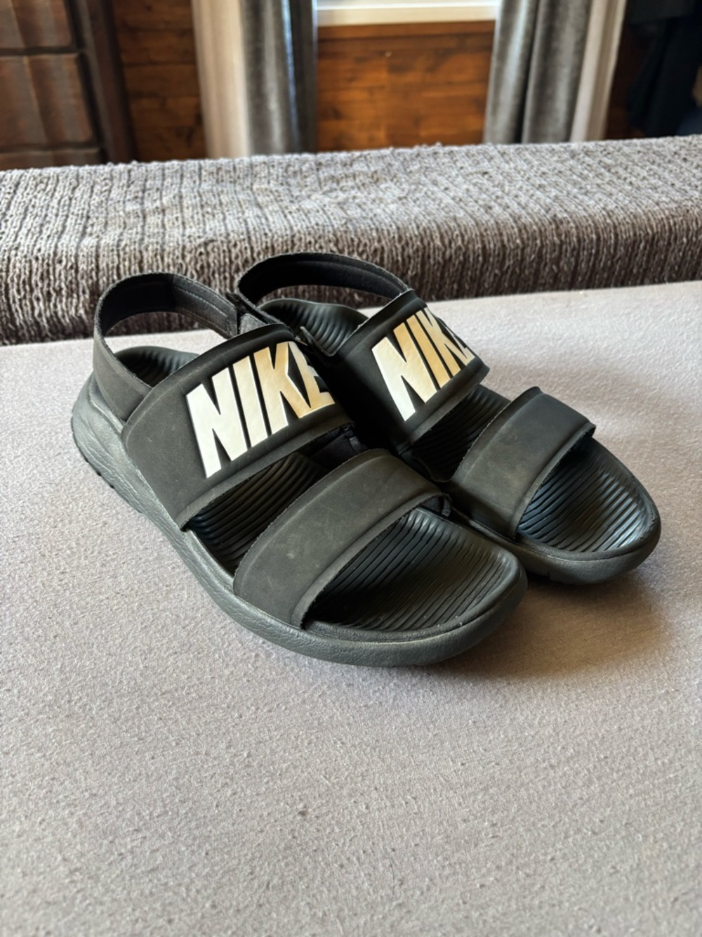 Women’s Nike Tanjun Waterproof Sandal, Size 9, Black & White